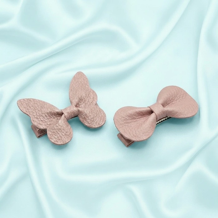 Kids Faux Leather Butterfly And Bow Hair Clip Set